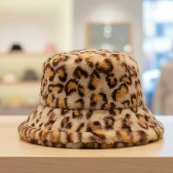 2/$30 Ladies Fuzzy Light Leopard Print Bucket Hat - Picture 3 of 7